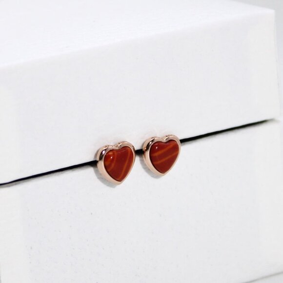 Pandora Red Murano Glass Heart Stud Earrings S925 Sterling Silver with box - Picture 6 of 6